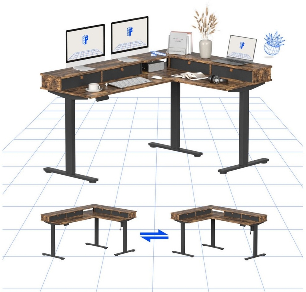 FLEXISPOT Eckschreibtisch Q1/Q3L L-Computertisch (4 Höhen-Speicherplätze & Anti-Kollisionssystem & Geräuschlos), Mit praktischen Schubladen, 160x120 cm Bild 1