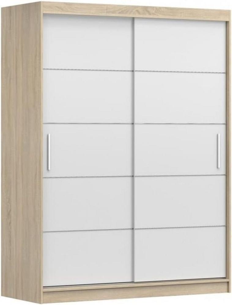 MOEBLO Kleiderschrank LARA 06 (mit dekorativen Elementen aus Aiminium, Schwebetürenschrank 2-türig Schrank, Gaderobe mit vielen Einlegeböden und Kleiderstange), (BxHxT): 150x200x61 cm Bild 1