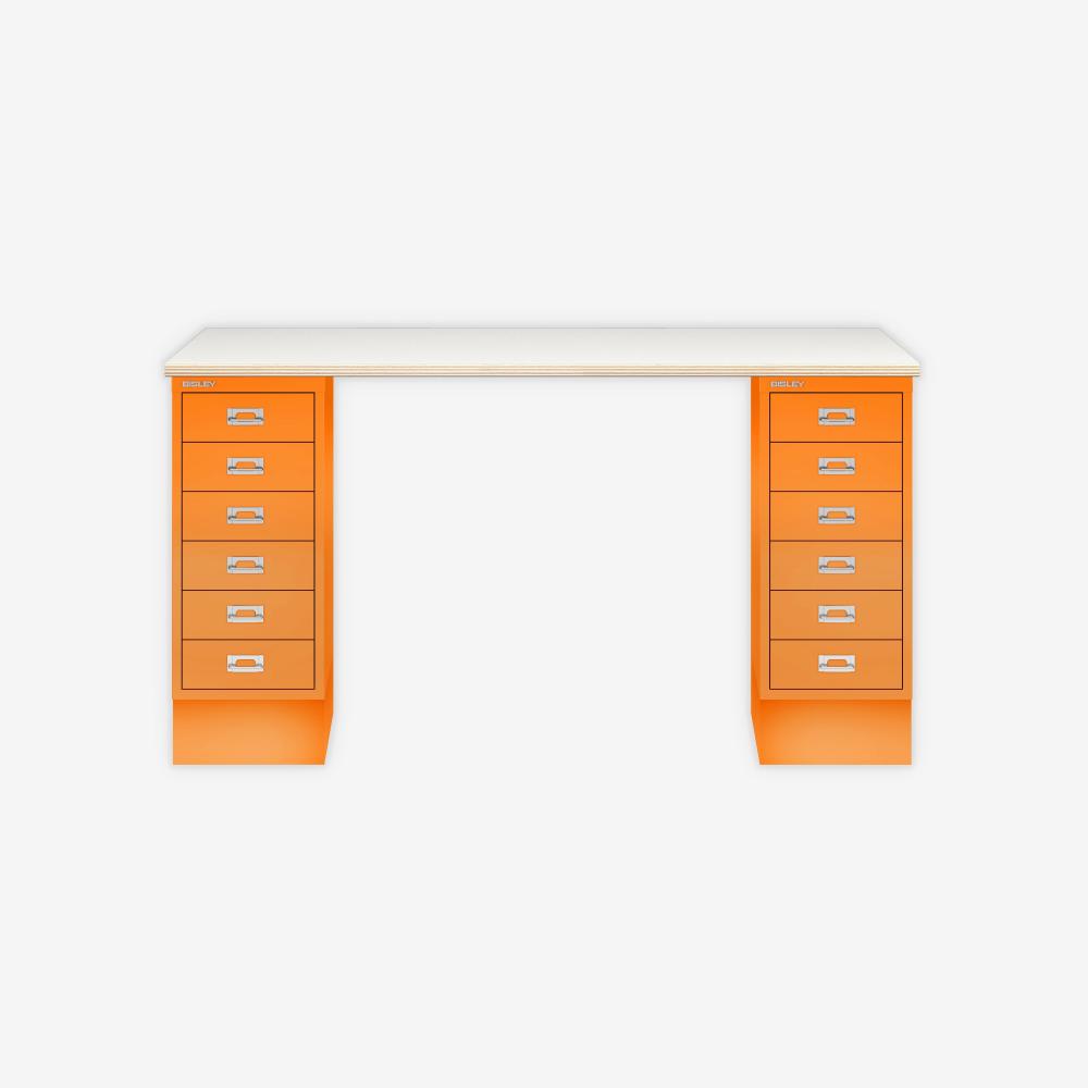 MultiDesk, 2 MultiDrawer mit 6 Schüben, Dekor Plywood, Farbe Orange, Maße: H 740 x B 1400 x T 600 mm Bild 1