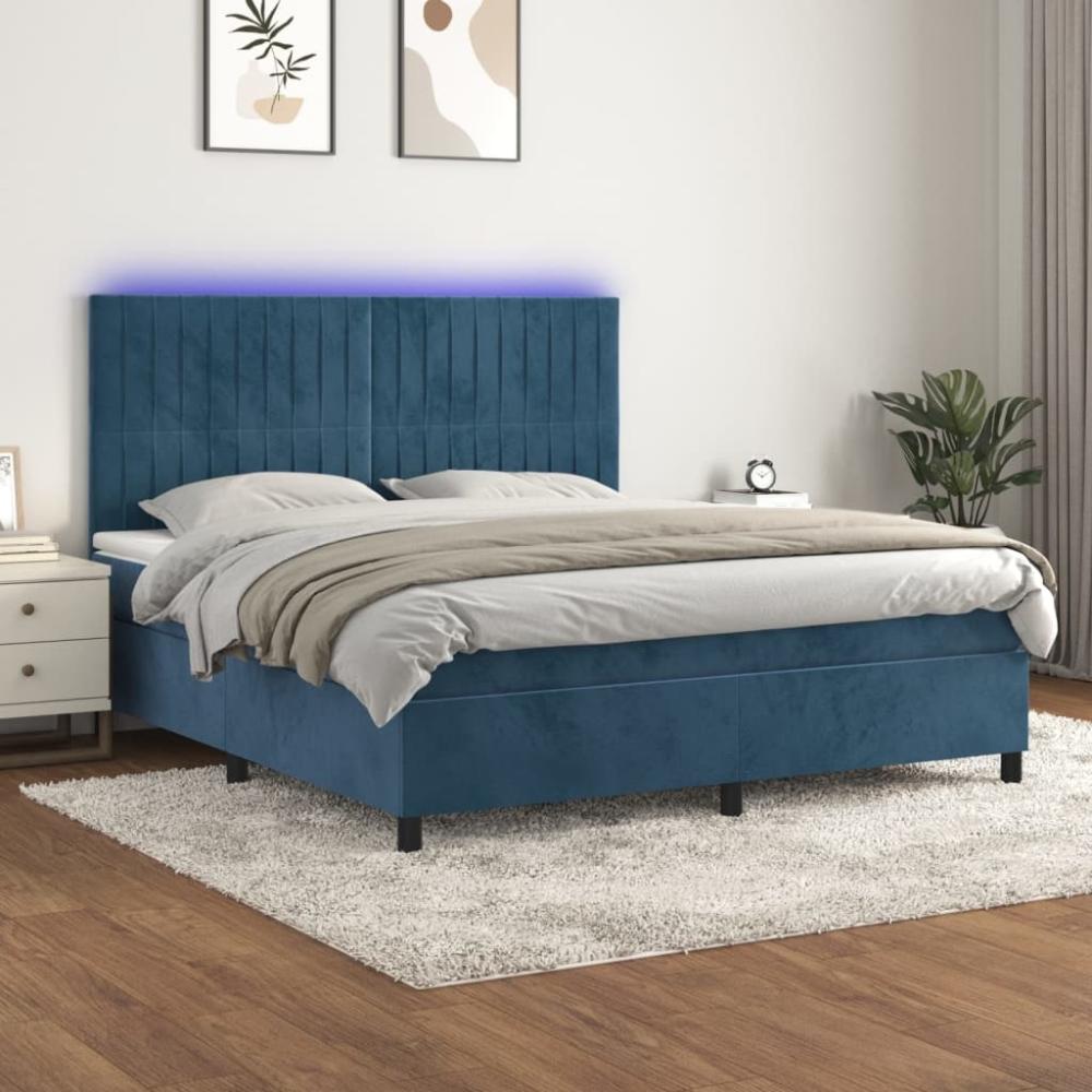 vidaXL Boxspringbett mit Matratze & LED Dunkelblau 160x200 cm Samt 3136255 Bild 1