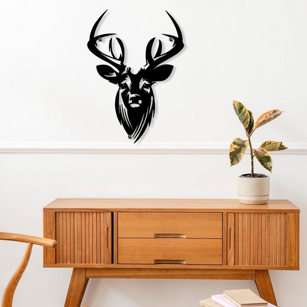 Namofactur LED Wandleuchte LED Hirsch Wanddeko aus MDF Holz, schwarz lackiert, LED fest integriert, Warmweiß, Wand Dekoration für dein zuhause Bild 1