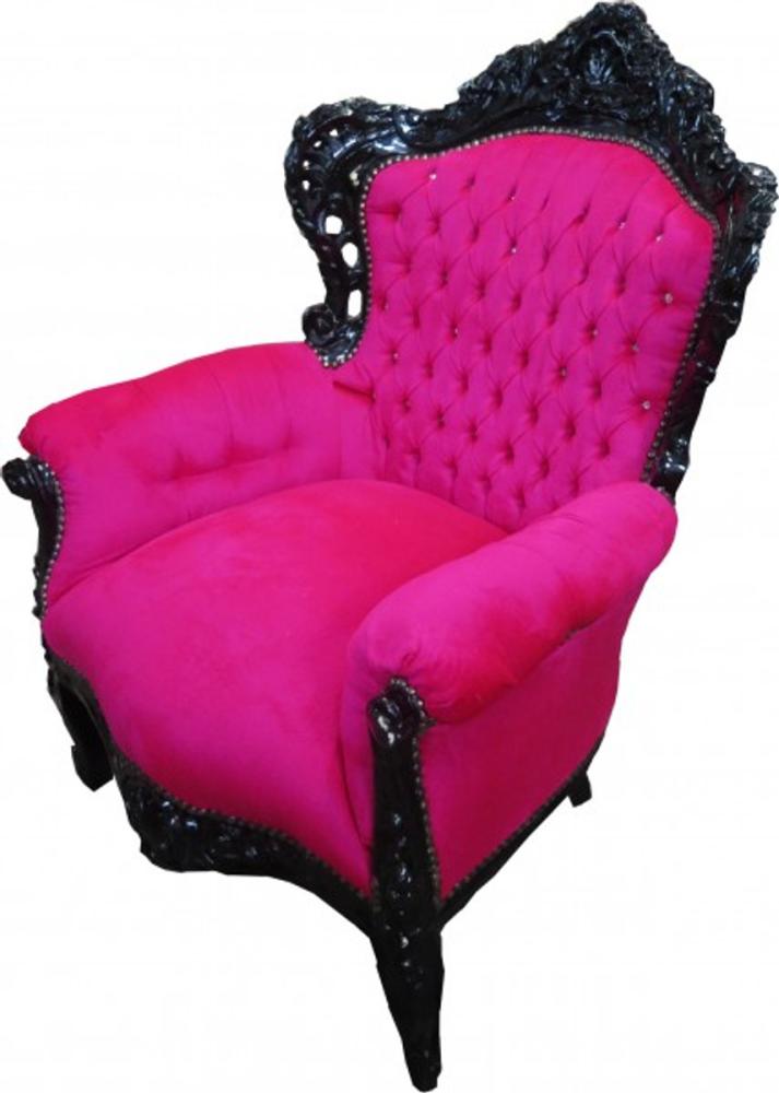 Casa Padrino Sessel King Pink / Schwarz mit Bling Bling Glitzersteinen - Barock Kollektion Bild 1