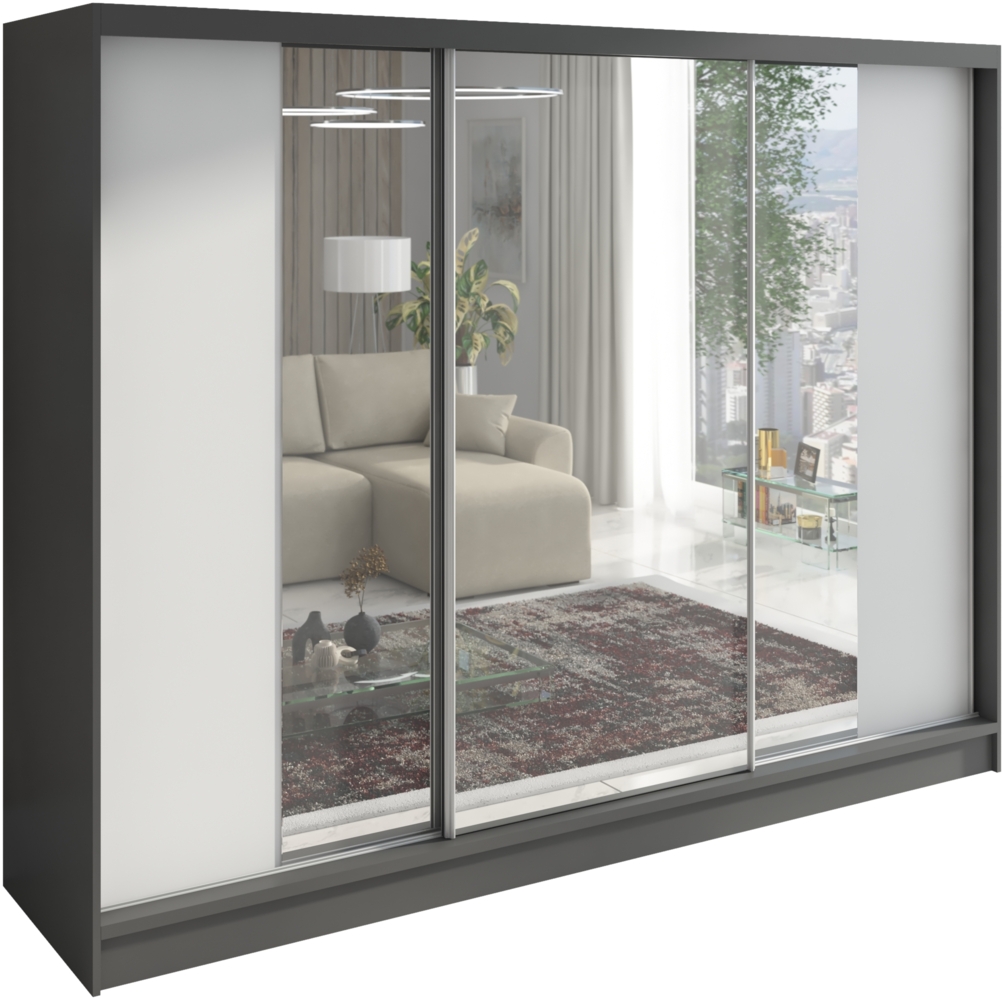 A&J MöbelLand Schwebetürenschrank VIDA 200 cm 3-türig Schrank mit Schubladen und Spiegel Bild 1