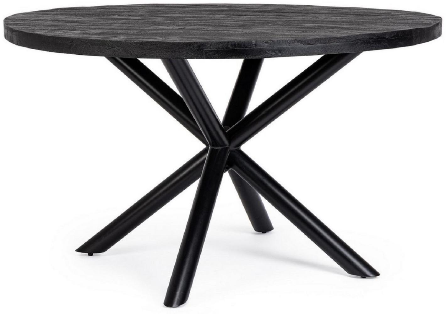 Casa Padrino Luxus Esstisch Schwarz Ø 130 x H. 76 cm - Runder Küchentisch mit Massivholz Tischplatte und pulverbeschichteten Stahl Beinen - Esszimmer Möbel - Küchen Möbel - Luxus Möbel Bild 1