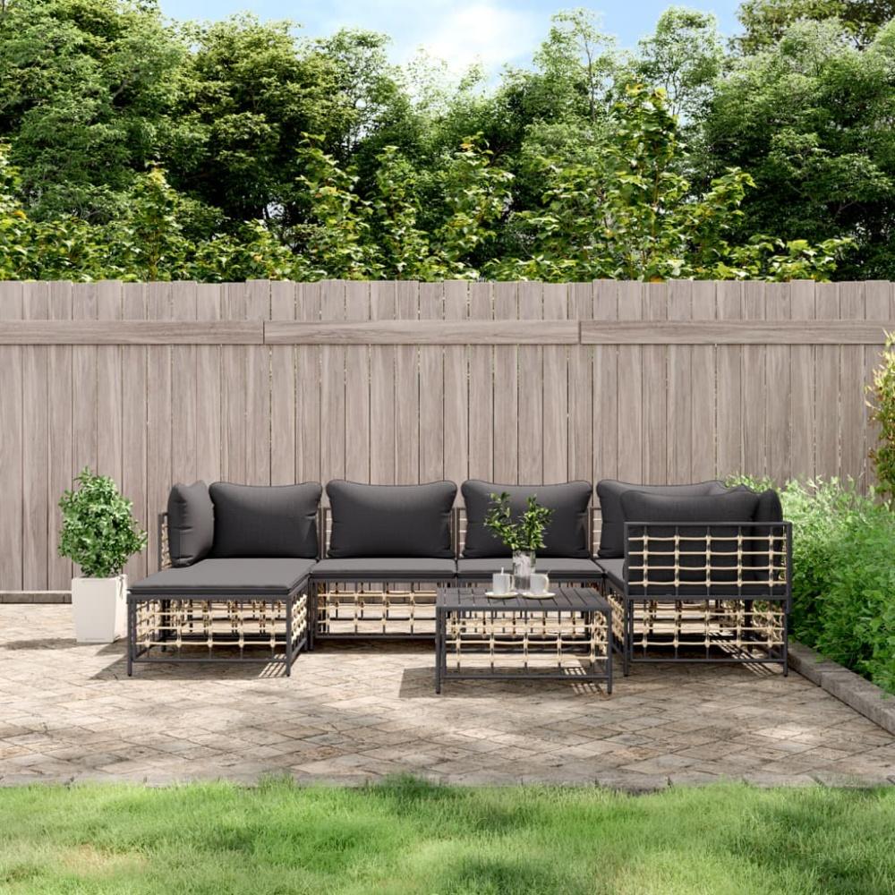 vidaXL 7-tlg. Garten-Lounge-Set mit Kissen Anthrazit Poly Rattan 3186773 Bild 1