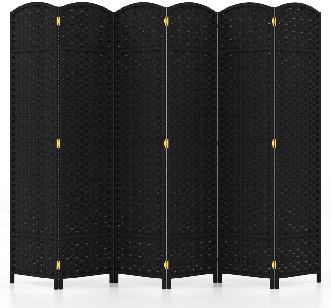 240 x 170 cm Paravent mit Handgewebter Textur &Massivem Holzrahmen Trennwand Raumteiler Schwarz Bild 1