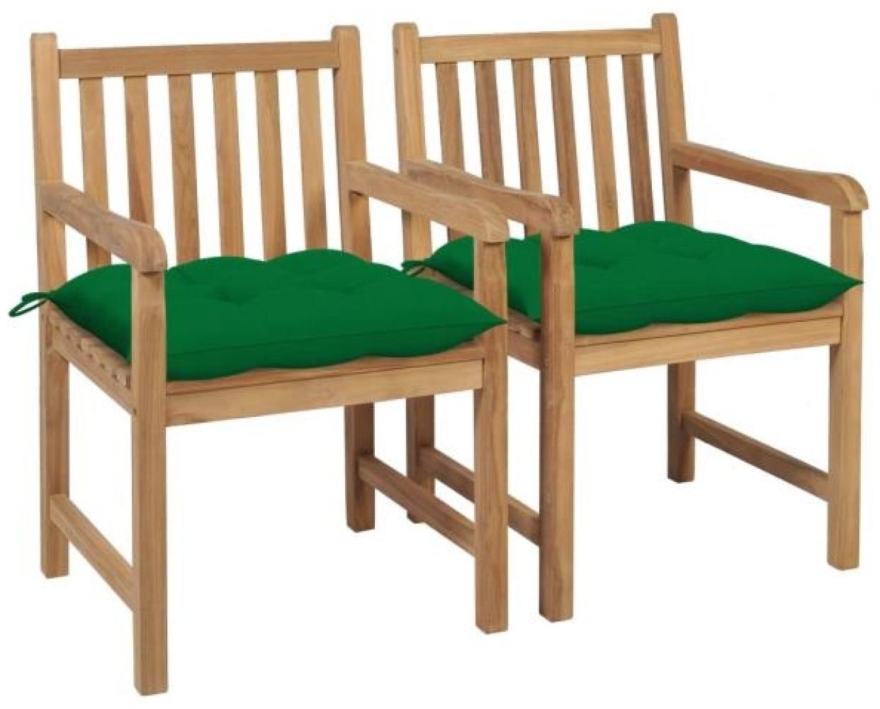 vidaXL Gartenstühle 2 Stk. mit Grünen Kissen Massivholz Teak 3062750 Bild 1