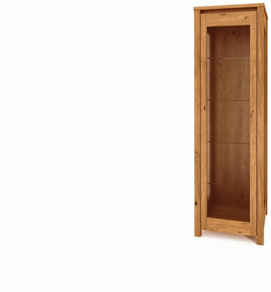 Vitrine Tinci aus Wildeiche massiv 55x45x180 mit 1 Glastür und Holzbeinen Bild 1