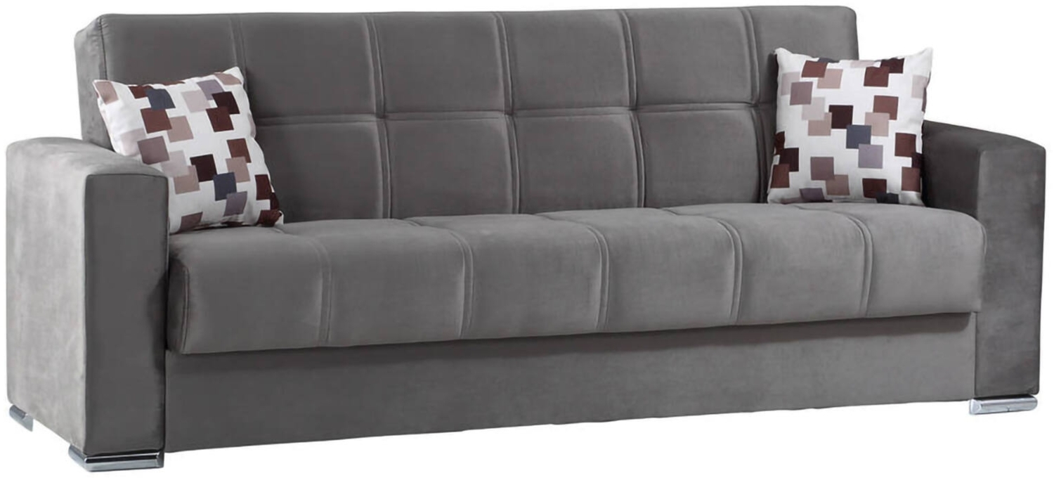 Dmora 3-Sitzer Schlafsofa Arbano, lineares Sofa mit Stauraum, Wohnzimmersofa aus gepolstertem Stoff mit Klick-Klack-Öffnung, 226 x 85 x 91 cm, Grau Bild 1