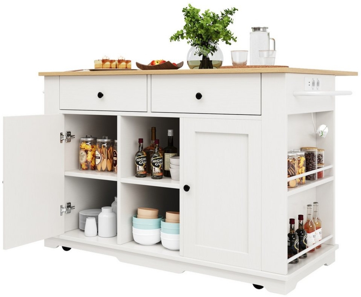 i@home Essgruppe Küchenschrank, buffetschrank, mit Steckdosenleiste ausgestattet, (Bis 60 kg belastbar, 2 Schiebetüren und 2 Schubladen), Speisewagen mit Holzmaserung, 151.5 x 84.7 x 91.7 CM, Weiß Bild 1