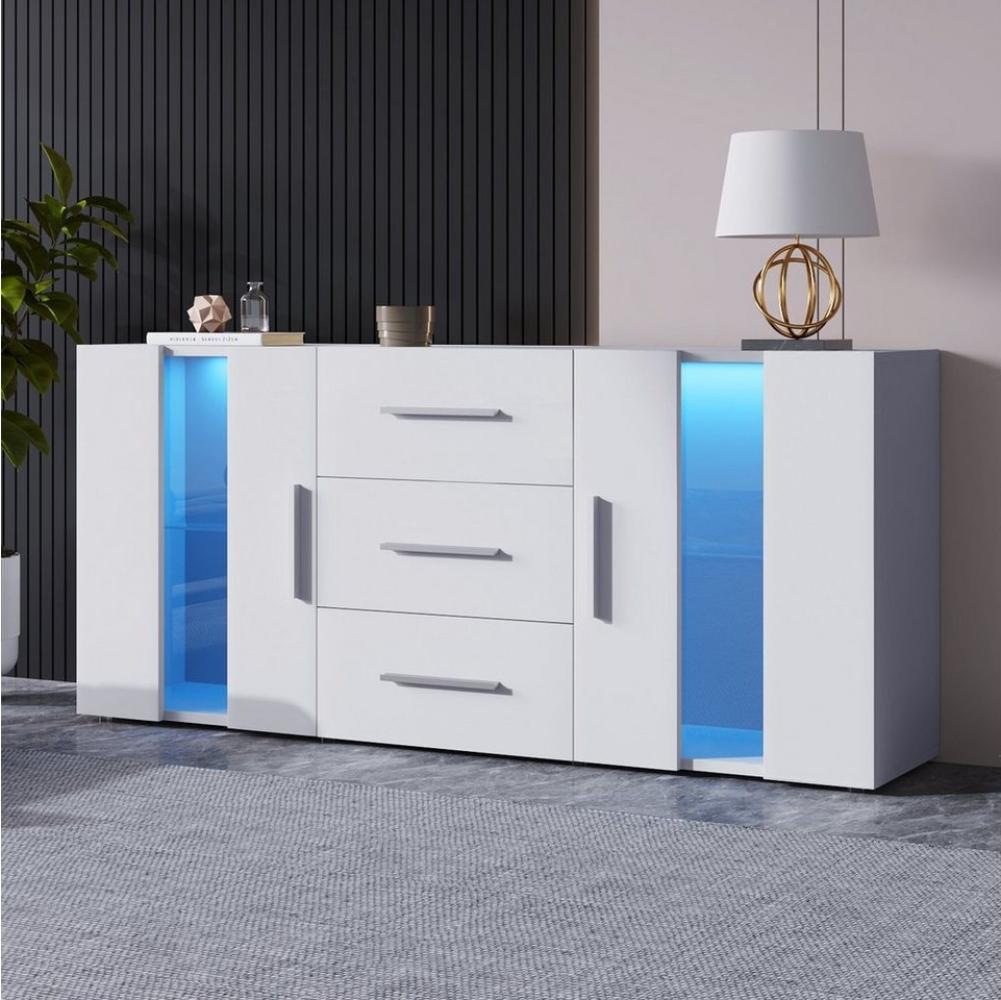 Flieks Sideboard (1 St, mit LED-Beleuchtung inkl. Fernbedienung), Kommode mit 2 Türen und 3 Schubladen TV-Board Anrichte 140*35*70cm Bild 1