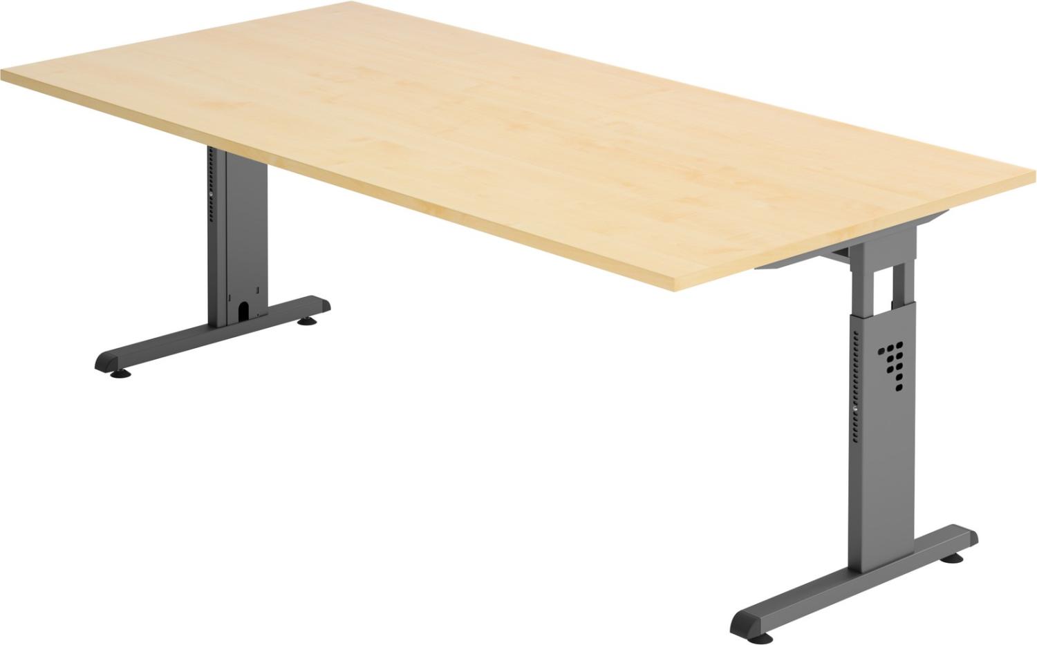 bümö® Schreibtisch O-Serie höhenverstellbar, Tischplatte 200 x 100 cm in Ahorn, Gestell in graphit Bild 1