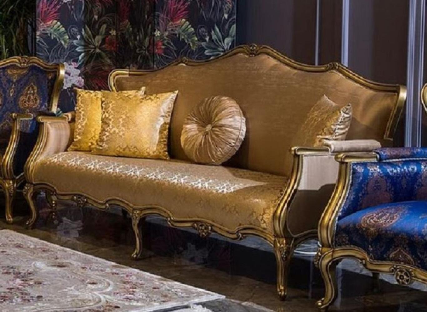 Casa Padrino Luxus Barock Sofa Gold - Prunkvolles Wohnzimmer Sofa mit elegantem Muster - Wohnzimmer Möbel im Barockstil - Edel & Prunkvoll Bild 1