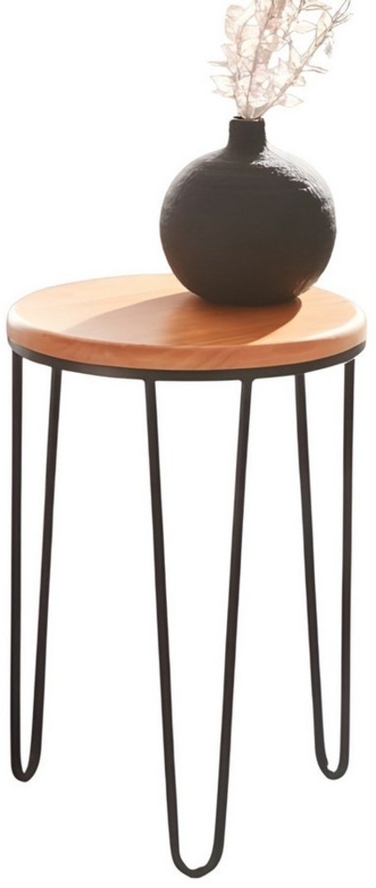 Dekoleidenschaft Beistelltisch "Retro" aus Metall, mattschwarz & Tischplatte aus Holz, Ø 33x46 cm, Wohnzimmertisch, Pflanzentisch, Blumentisch, Couchtisch, Sofatisch Bild 1