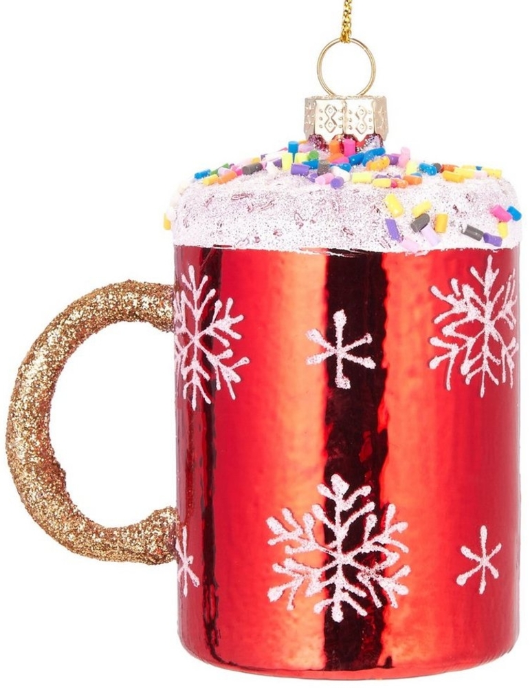 BRUBAKER Christbaumschmuck Kunstvolle Weihnachtskugel Tasse mit Streuseln, mundgeblasene Weihnachtsdekoration aus Glas, handbemalt - ca. 9 cm Bild 1