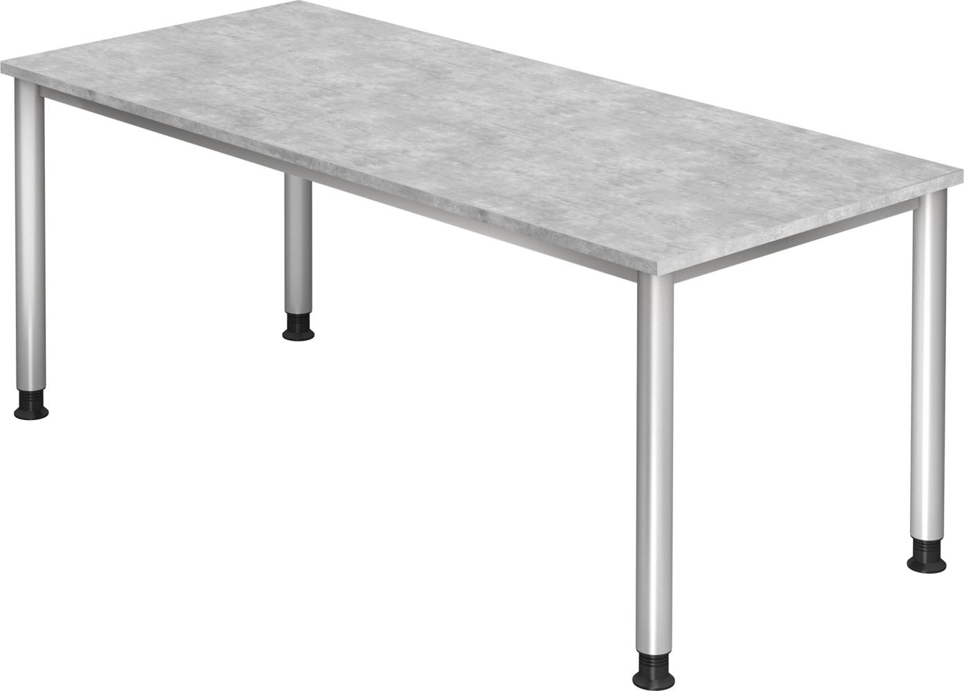 bümö höhenverstellbarer Schreibtisch H-Serie 180x80 cm in Beton, Gestell in Silber - großer PC Tisch für's Büro manuell höhenverstellbar, Computertisch verstellbar, HS-19-M Bild 1