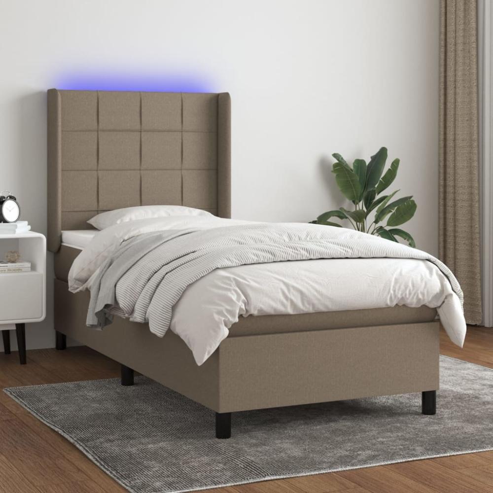 vidaXL Boxspringbett mit Matratze & LED Taupe 100x200 cm Stoff 3138297 Bild 1