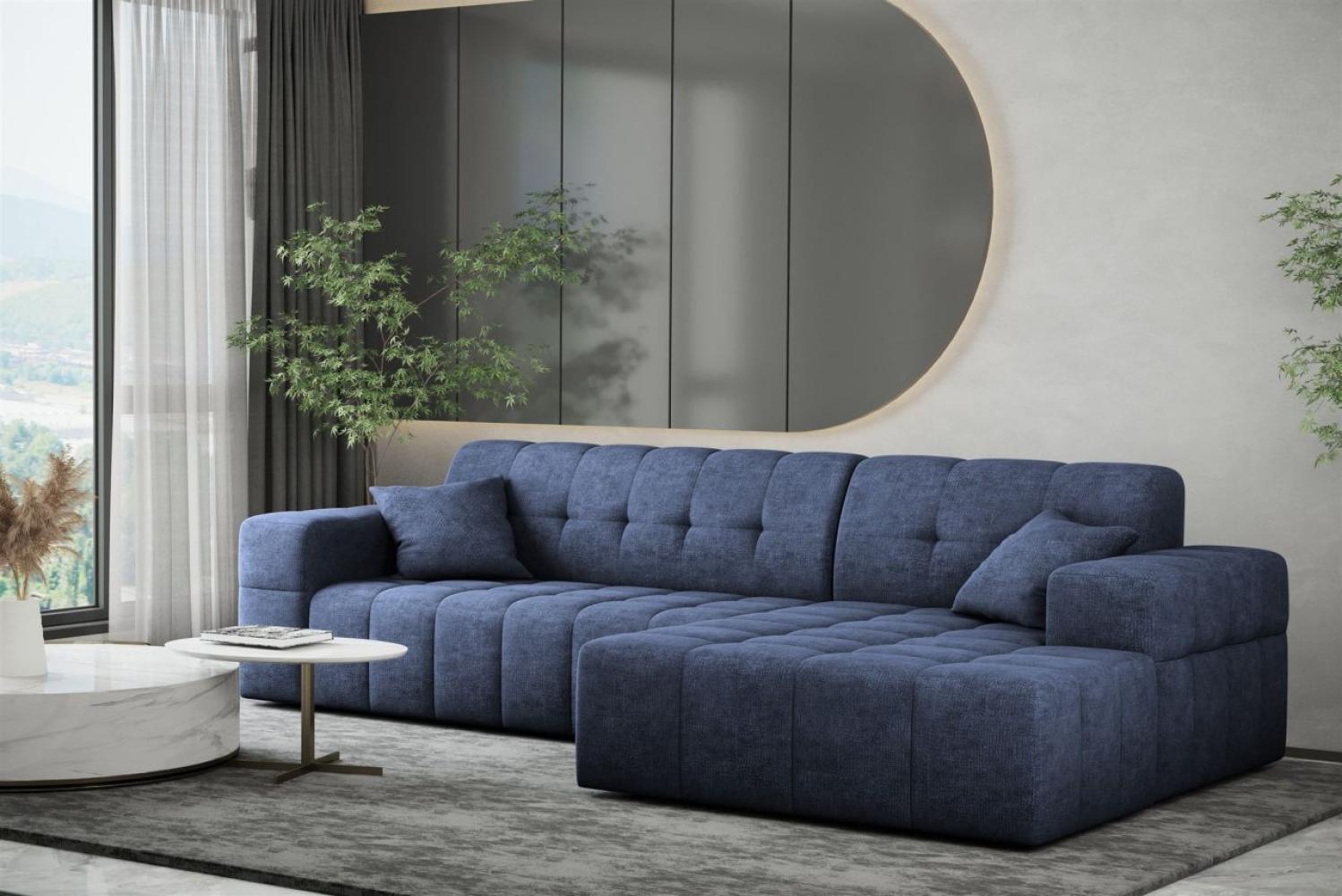 Ecksofa Designersofa NANCY in Stoff Perfekt Harmony Marineblau Ottomane Rechts Bild 1