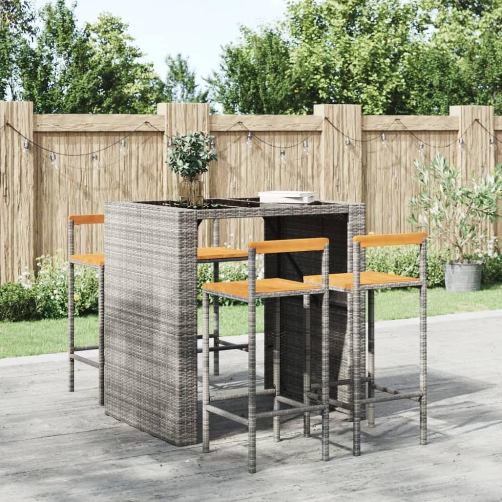 vidaXL Barhocker 4 Stk. Grau Poly Rattan und Massivholz Akazie 362609 Bild 1