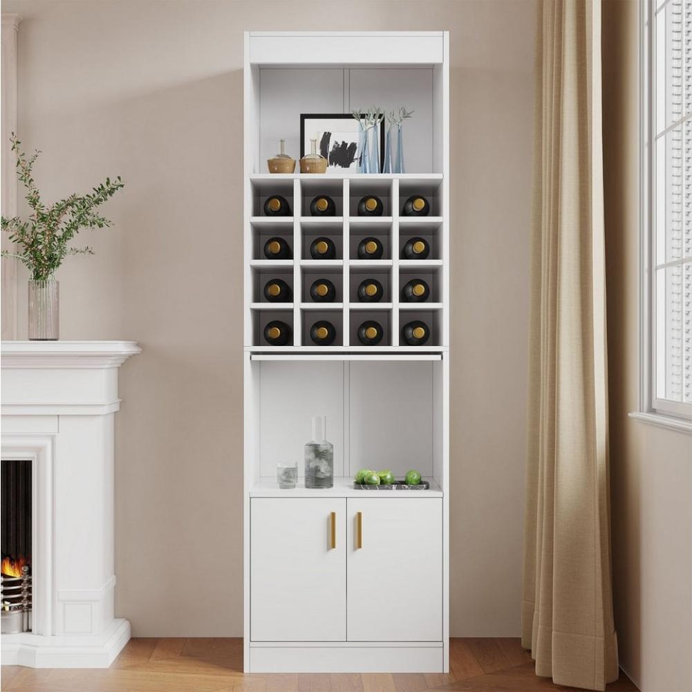 Merax Hochschrank mit Weinregal und Türen Eckschrank,Highboard,Vitrine,Barschrank,Weinschrank Bild 1