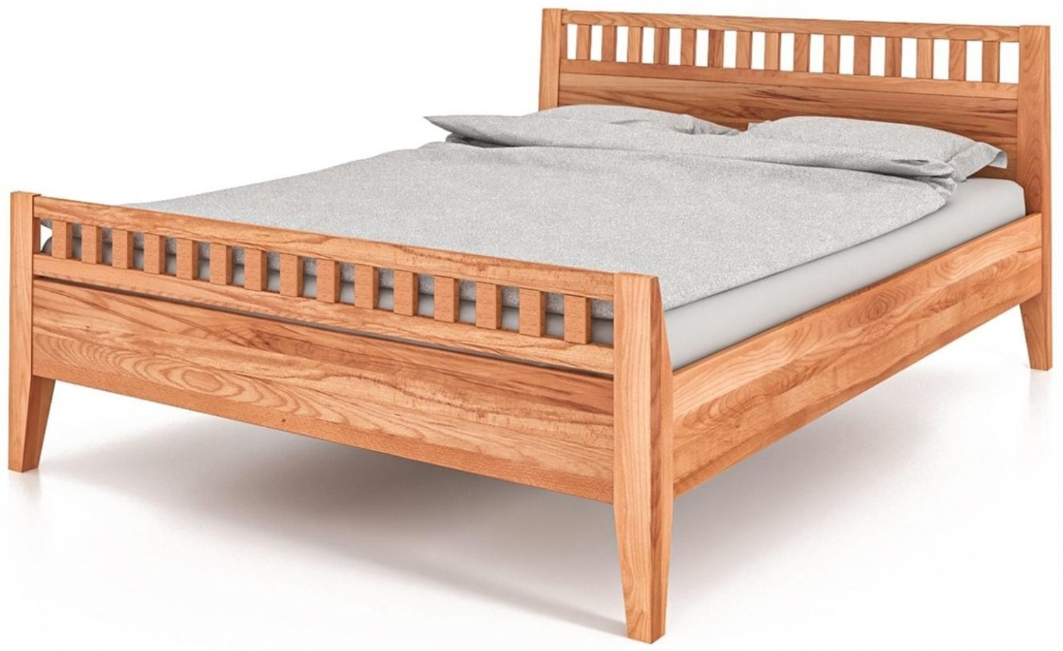 Bett Sydo 6 aus Kernbuche massiv 100x200 cm mit Holzkopfteil und hohem Fußteil Bild 1