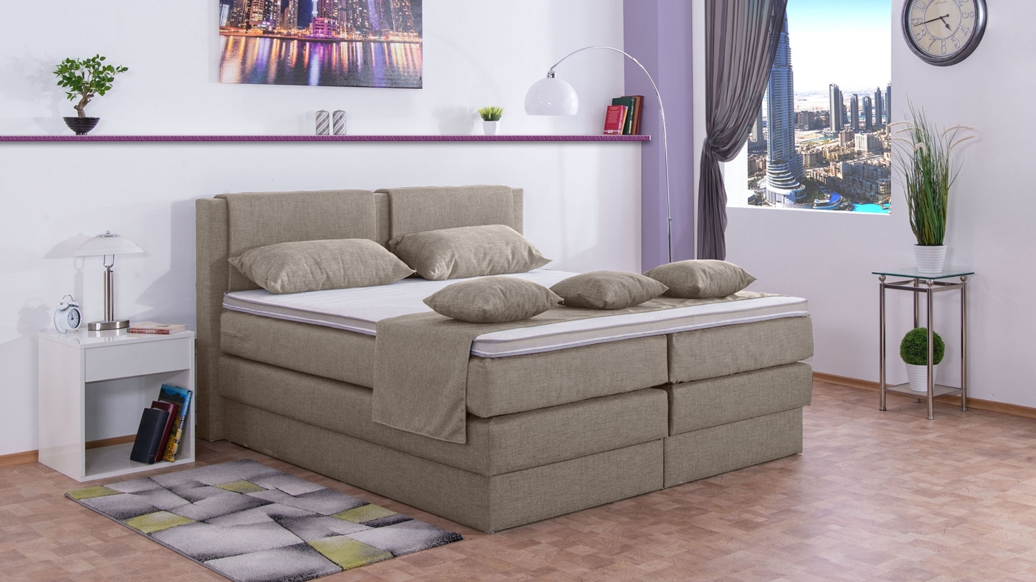 Meisterbetten Boxspringbett Dora 140x220 in W-Sahara, Matratzenbezug Nano, Komfortschaum-Topper Bild 1