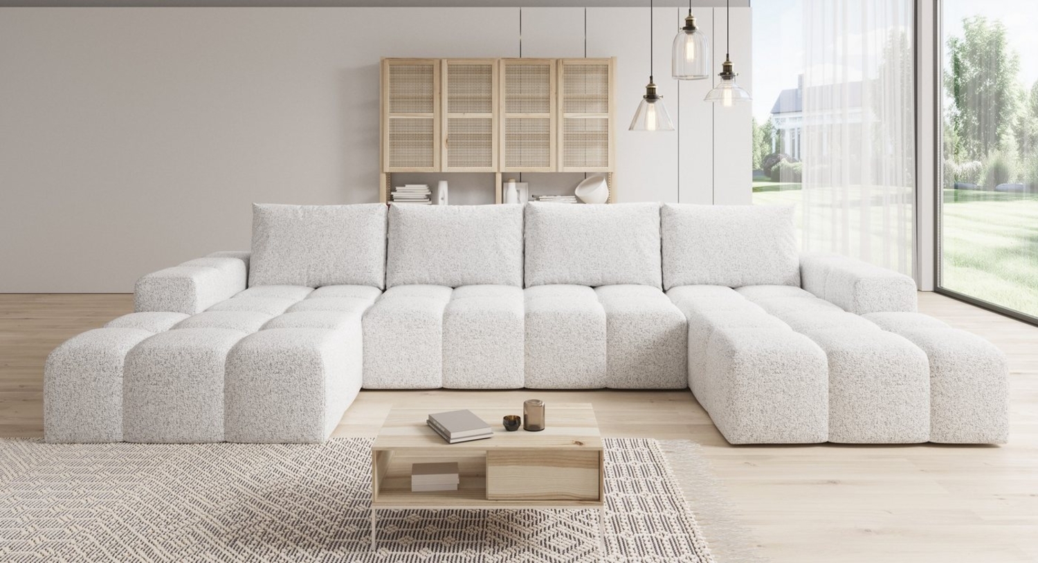 PROMETO Möbel Ecksofa Couch U-Form, Sofa U-Form Teddy-Bouclé, WebStoff -Cento Bild 1