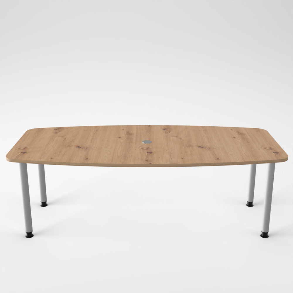 Rheinland Möbel Konferenztisch KONTI 220x103 cm – ovaler Besprechungstisch in Asteiche mit silbernen Rundrohrfüßen & Kabelauslass, Meetingtisch für 6–8 Personen, moderner XXL-Tisch fürs Büro & Besprechungsraum Bild 1