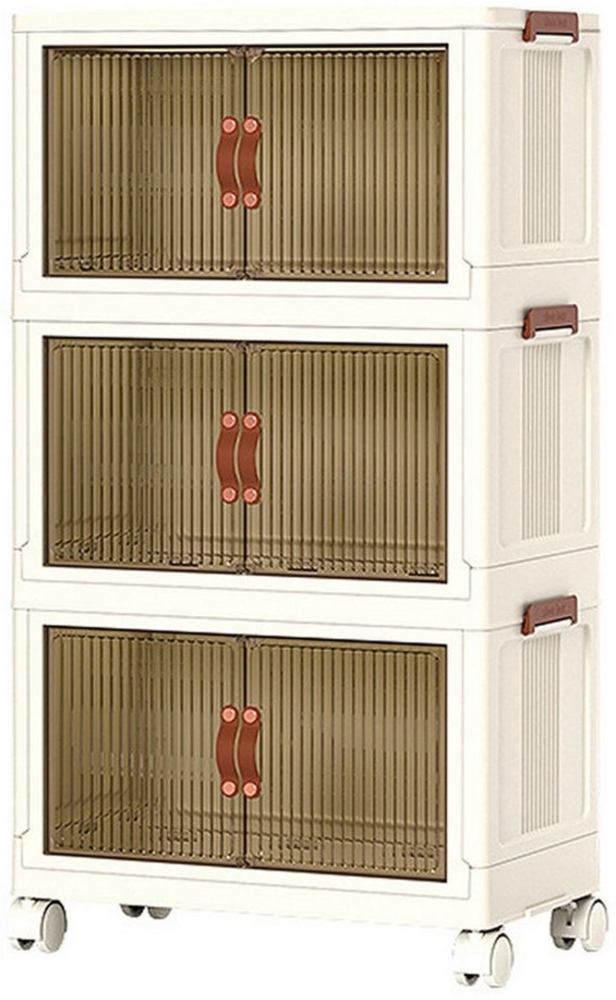 MODFU Aufbewahrungsbox 3er Set Ordnungsboxen Aufbewahrung Boxen stapelbar Faltbox mit Deckel (Aus Kunststoff mit sichtbar magnetische Doppeltüren und Rädern, 49*32*86.5cm faltbare Aufbewahrungs Behälter Stapelkästen Stapelboxen), Boxen-Set Wohnzimmer S... Bild 1