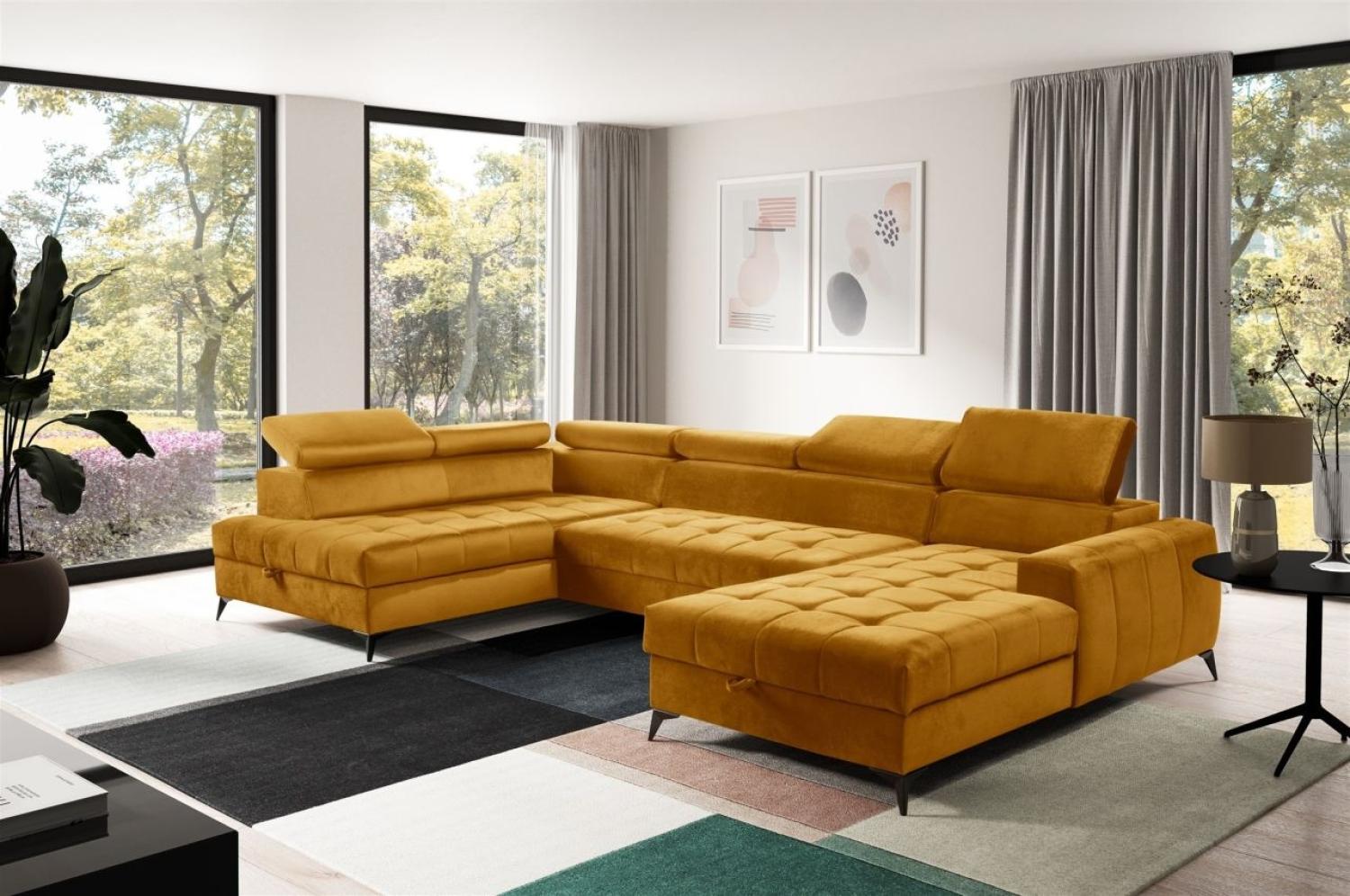 Wohnlandschaft Schlafsofa AGNESA Stoff Salvador Honiggelb Ottomane Rechts Bild 1