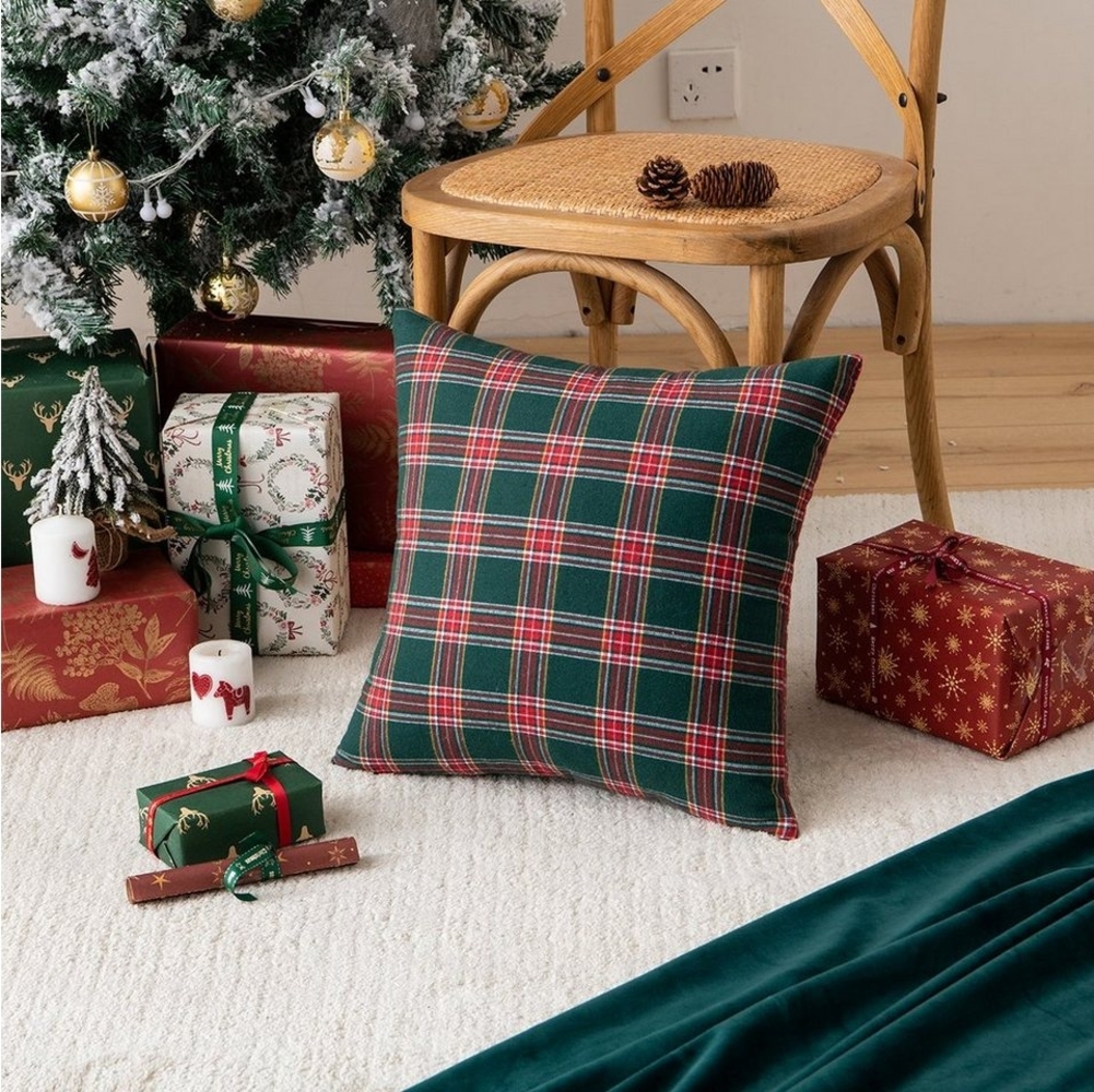 Rosnek Kissenbezug Weihnachten Kissenbezüge Xmas Check Throw Pillow Case Sofa Decor, (1 Stück), 30x50cm, 45x45cm Bild 1