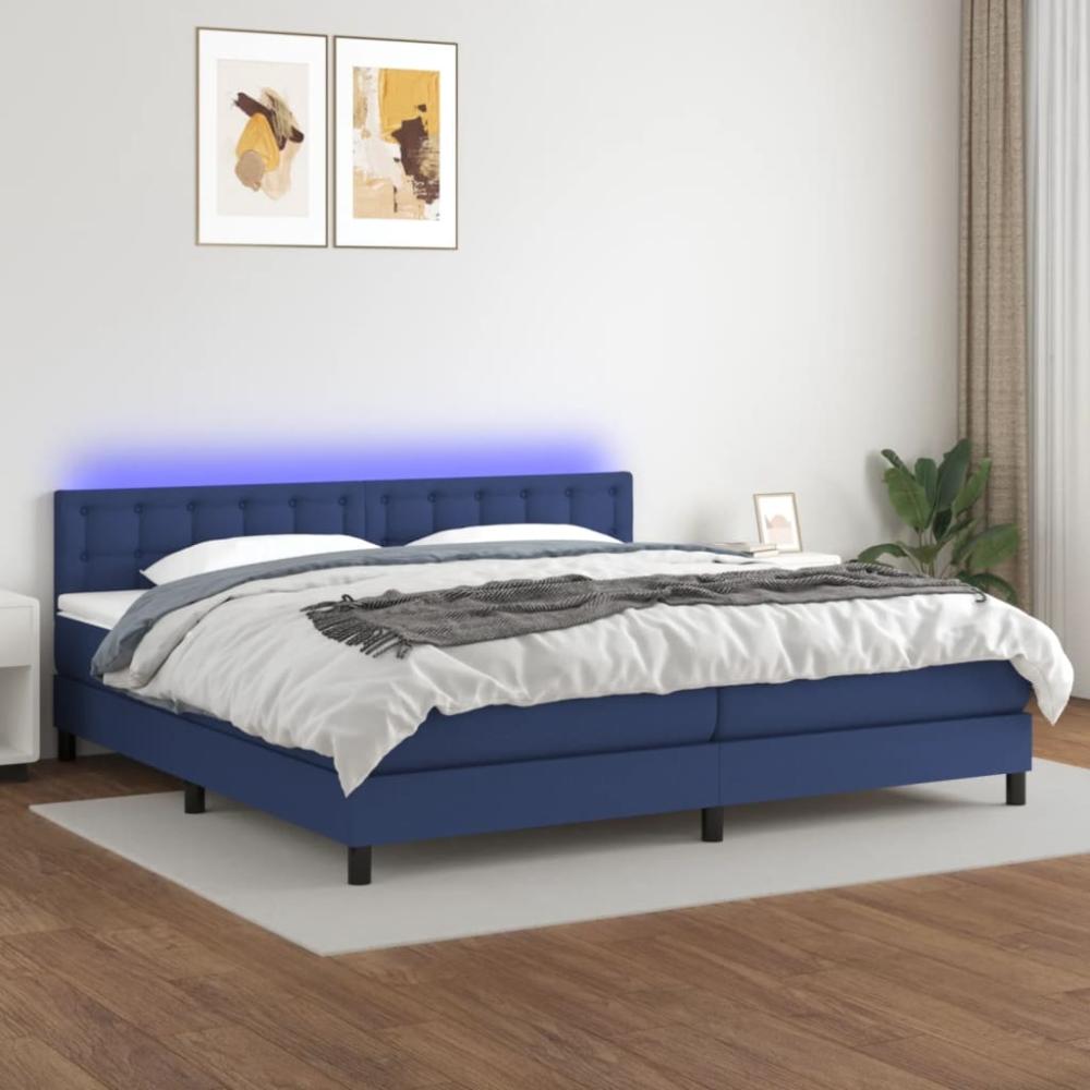 Boxspringbett mit Matratze & LED Stoff Blau 200 x 200 cm, Härtegrad: H2 [3133507] Bild 1