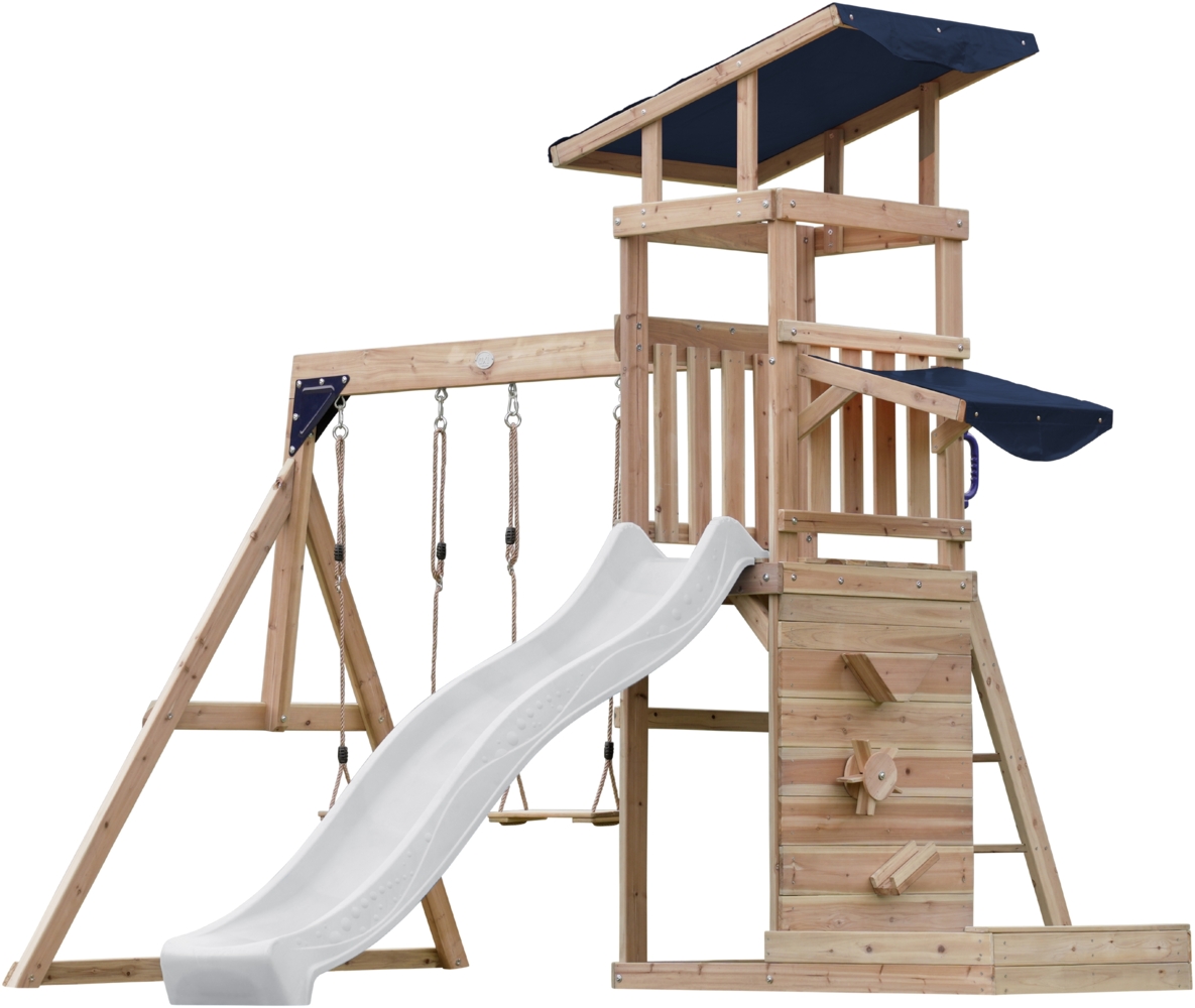 AXI Malik Spielturm aus Holz mit 2 Schaukeln XXL Spielhaus / Spielplatz für Kinder mit Sandkasten, Spielwand & Rutsche in Weiß | Braun, Weiß | Holz | 336 cm Bild 1