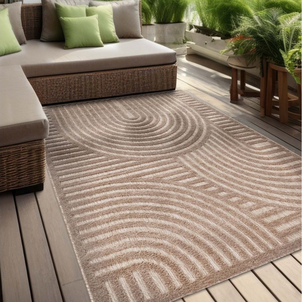 TaraCarpet Teppich Indoor und Outdoor Teppich wetterfest Barcelona Wave Boho Style, rechteckig, Höhe: 10 mm, Wave Boho beige Wohnzimmer Schlafzimmer Esszimmer 120X160 Bild 1