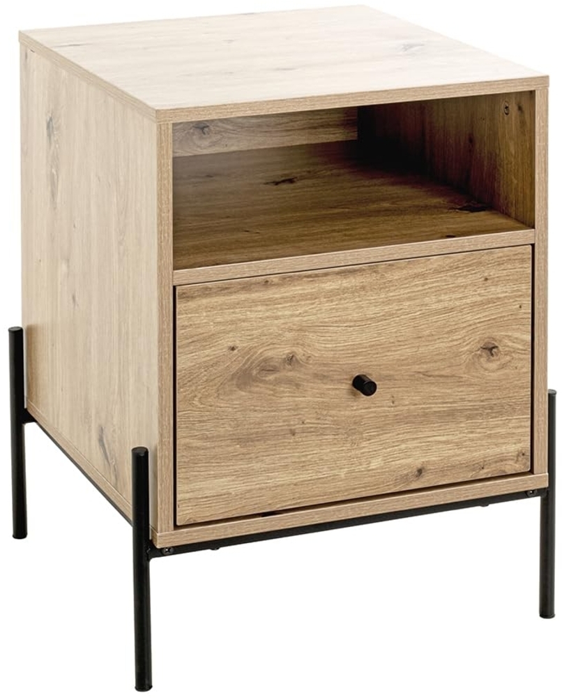 HAKU Möbel Konsole Eiche hell, schwarz, MDF, Metall - Maße: B 45 x H 60 x T 47 cm, Style: Modern Bild 1