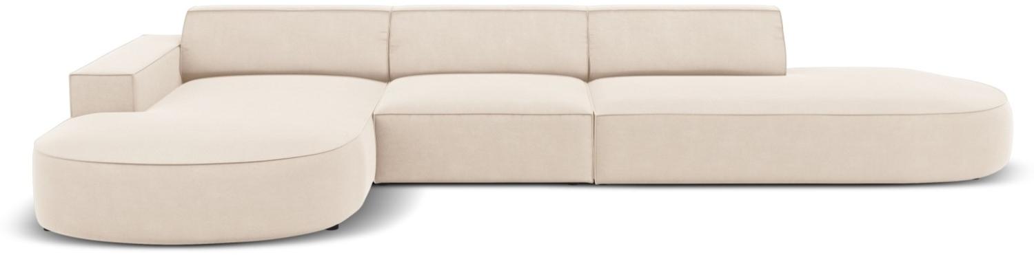 Micadoni 4-Sitzer Samtstoff Ecke links Sofa Jodie | Bezug Light Beige | Beinfarbe Black Plastic Bild 1