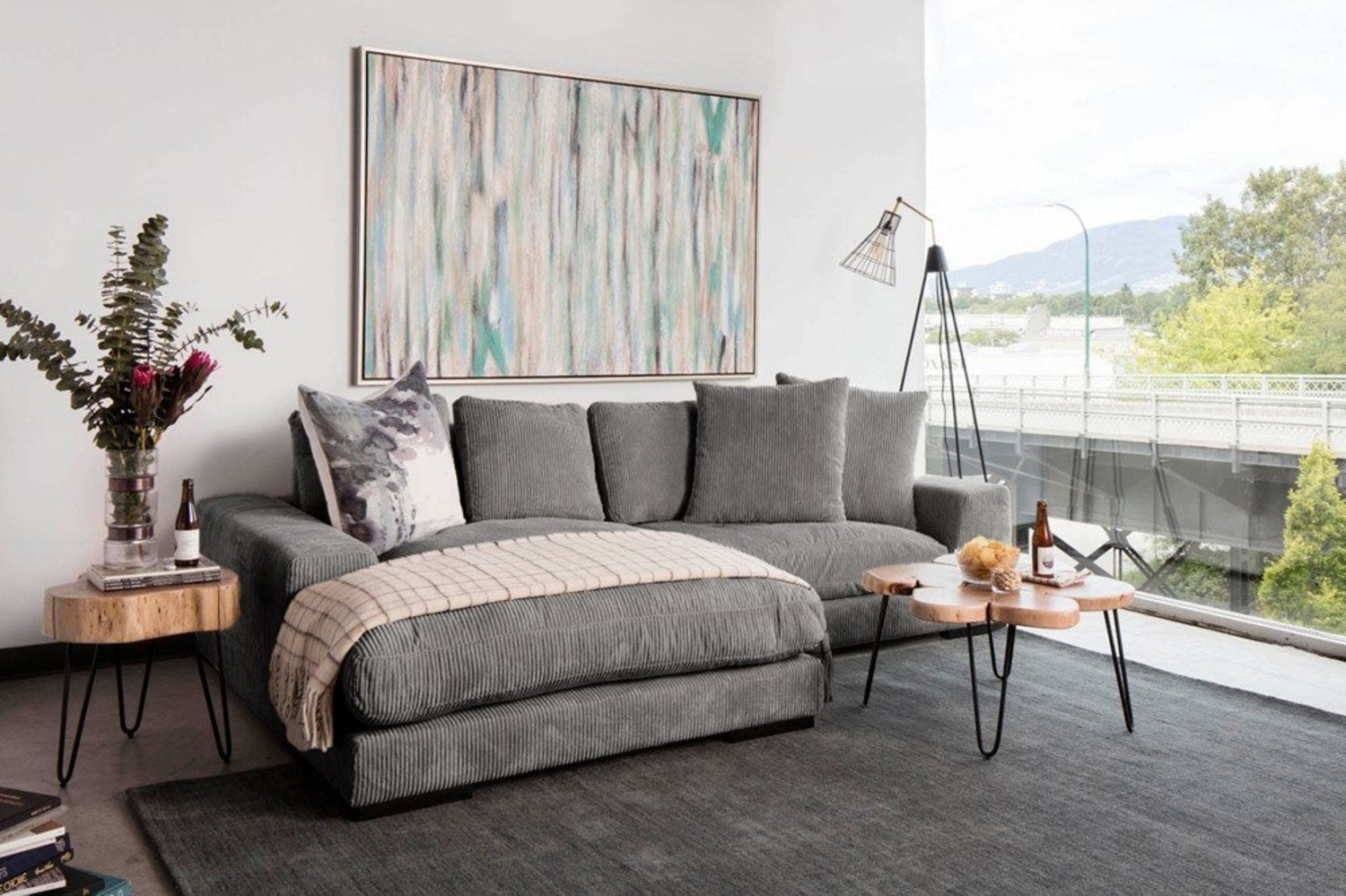 riess-ambiente Ecksofa BABYLON 270cm grau · XXL Couch in L-Form mit Cord-Bezug · inkl. Kissen, Einzelartikel 1 Teile, 3-Sitzer · breiter Récamiere · abnehmbarer Bezug · Modern Design Bild 1