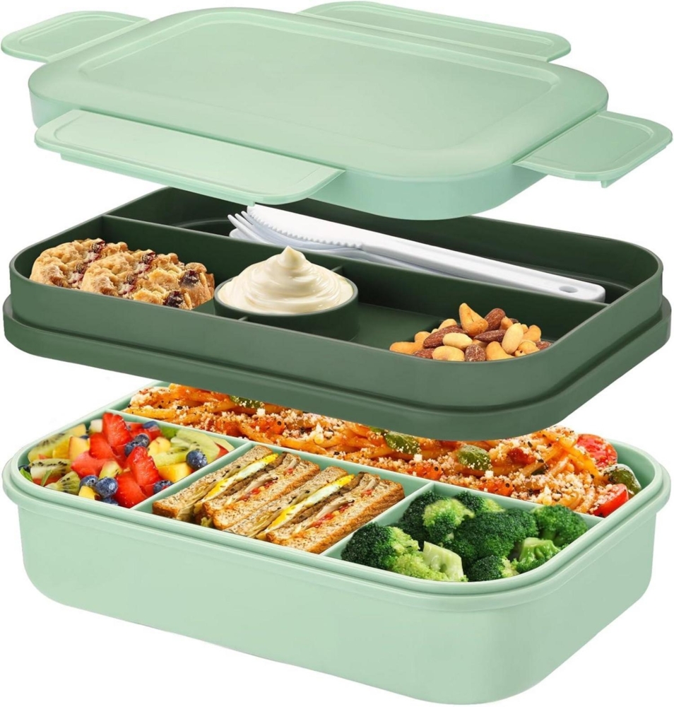 Lunchbox für Erwachsene 2000ml Bento Box mit Besteck Grün Bild 1