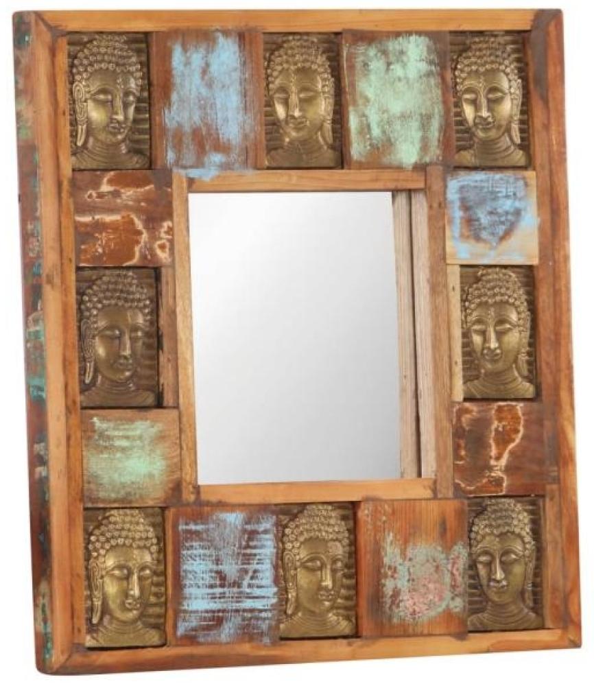 Spiegel mit Buddha-Verzierung, recyceltes Massivholz, 50x50 cm Bild 1