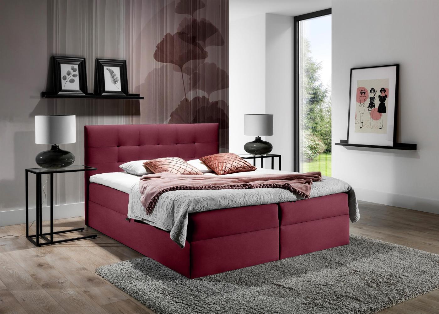 99rooms Chester Boxspringbett Velours ROYAL VELVET Bordeaux 140x200 cm Bild 1