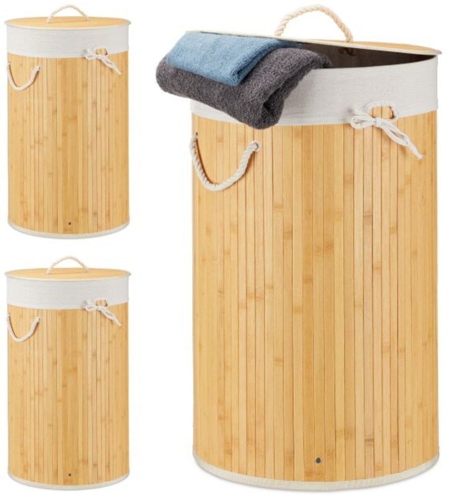 3 x Wäschekorb Bambus rund creme Bild 1