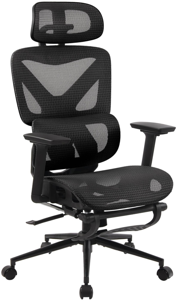 CLP Bürostuhl Reston I Ergonomischer Stuhl mit Fußstütze & flexibler Verstellbarkeit,schwarz/schwarz Bild 1