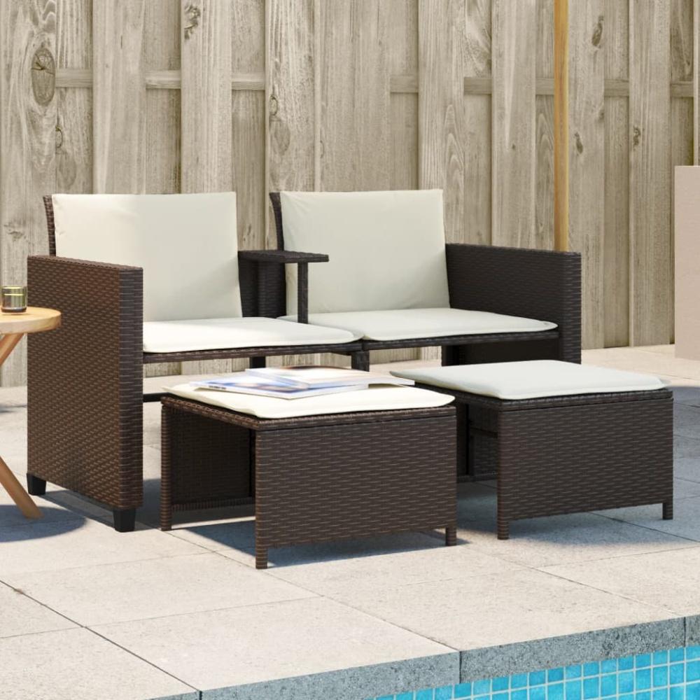 vidaXL Gartensofa 2-Sitzer mit Tisch und Hockern Braun Poly Rattan 368417 Bild 1