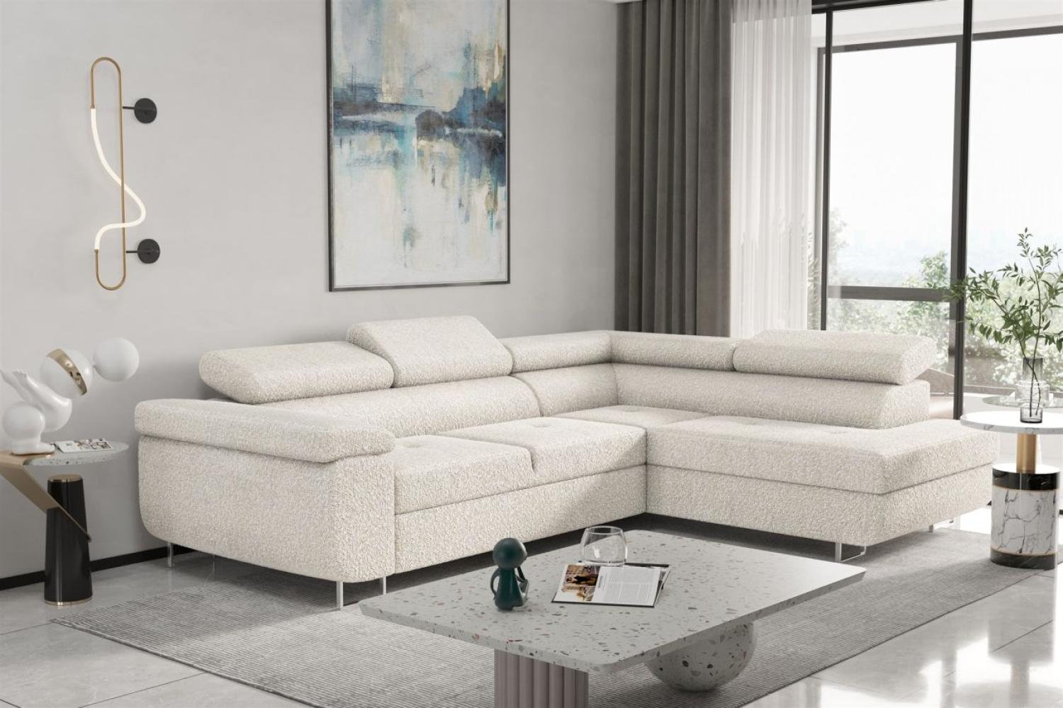 Couchgarnitur JADE Stoff Beige mit Schlaffunktion Ottomane Rechts Bild 1