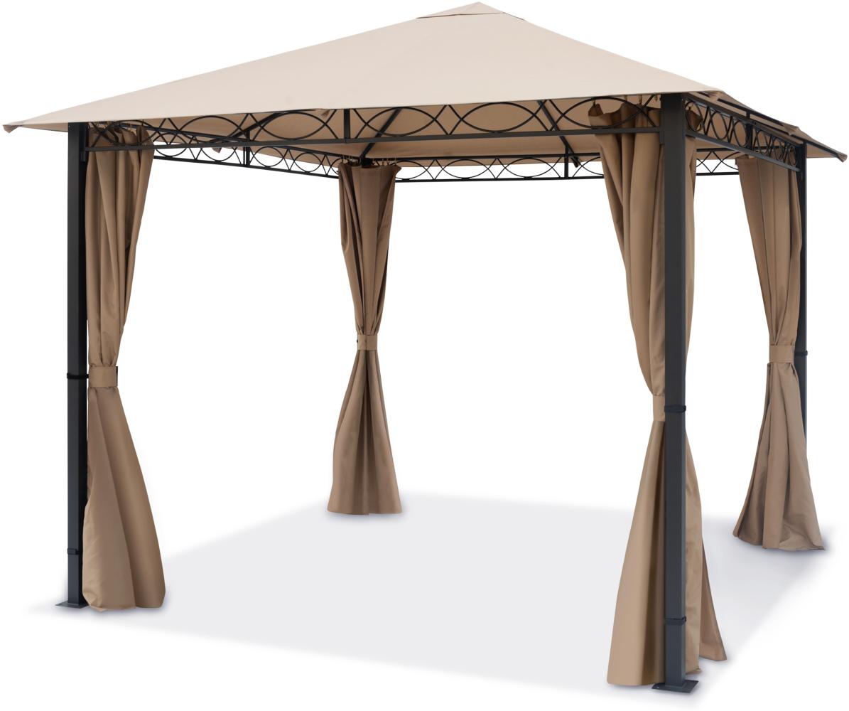 Gartenpavillon 3x3m wasserdicht PREMIUM Pavillon mit 4 Seitenteilen Gartenzelt ca. 220g/m² Dachplane in taupe Partyzelt Bild 1