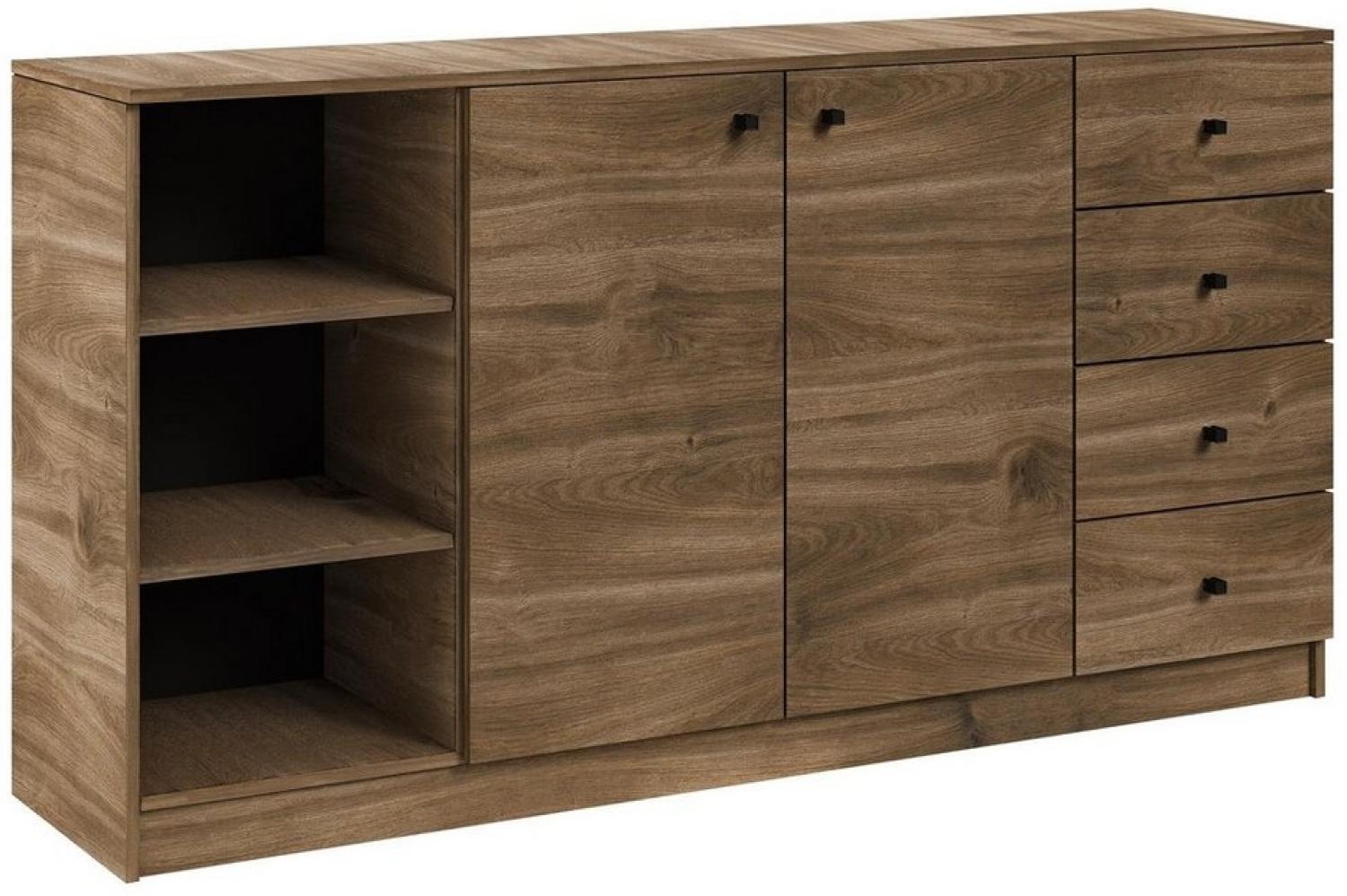 Beautysofa Kombikommode W5 (B 160 cm x H 87 cm x T 40 cm Sideboard in Loft Stil), inkl. 4 Schubladen, 2 Außenregale, 2 Drehtüren mit 1 breite Innenregal Bild 1