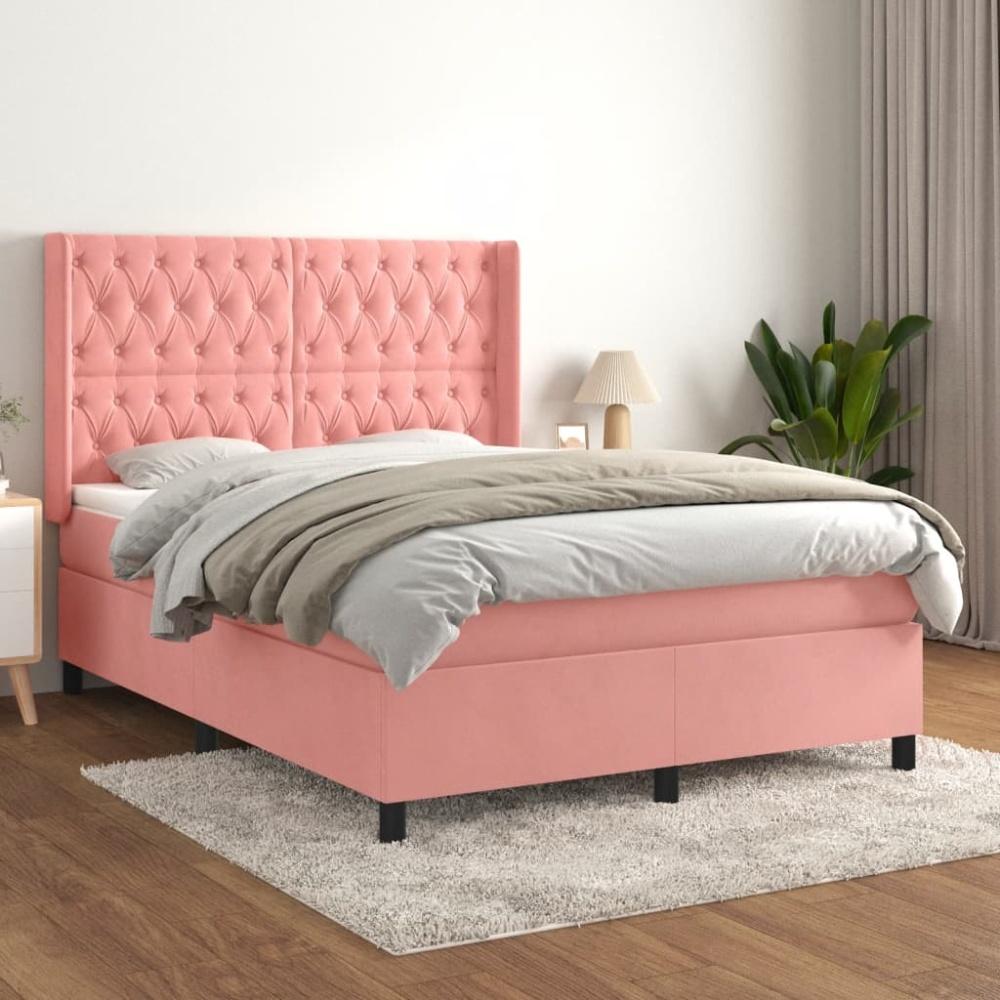 vidaXL Boxspringbett mit Matratze Rosa 140x190 cm Samt 3132860 Bild 1