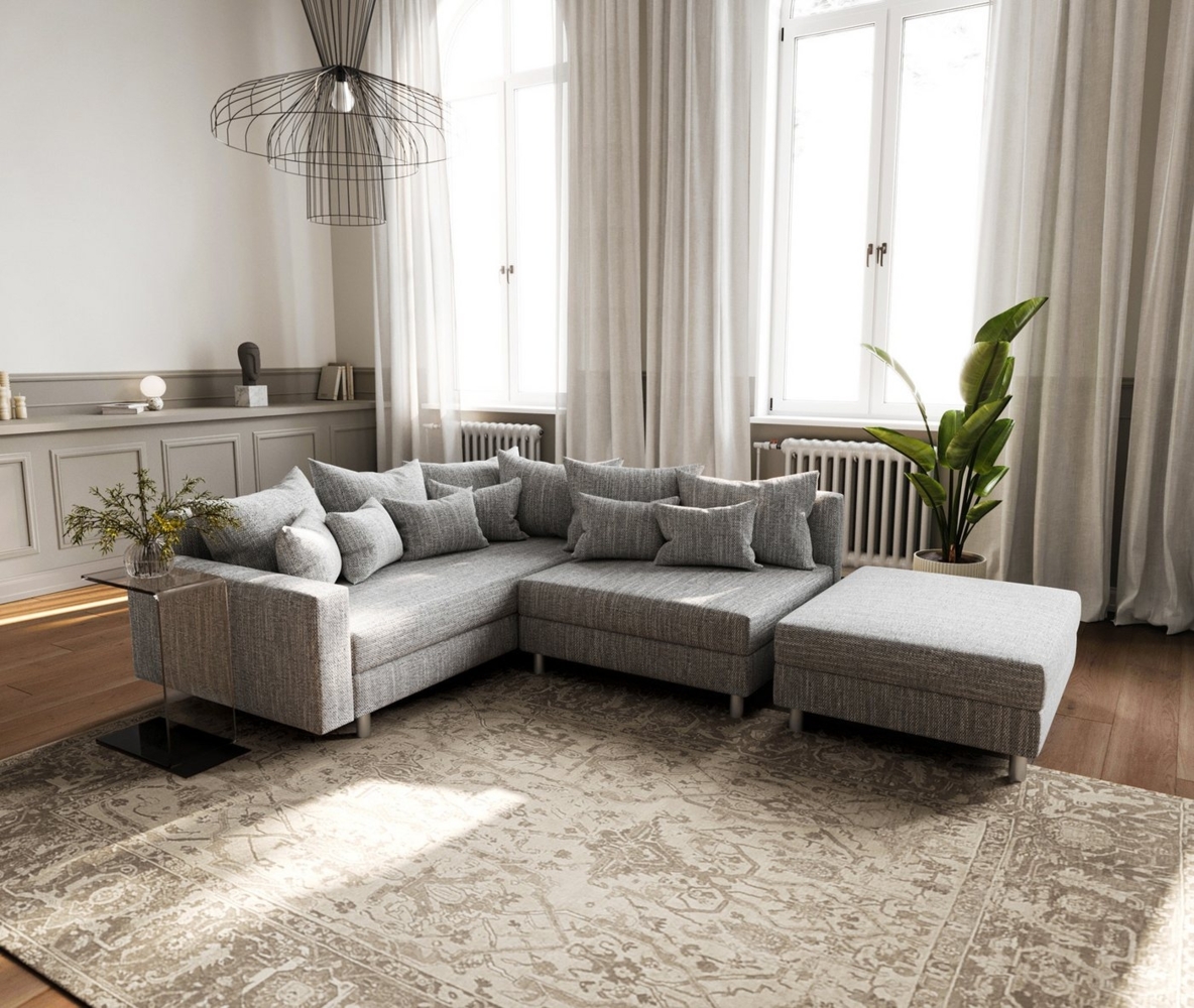Ecksofa Clovis Hellgrau Strukturstoff Hocker Armlehne Ottomane Links Modulsofa Bild 1