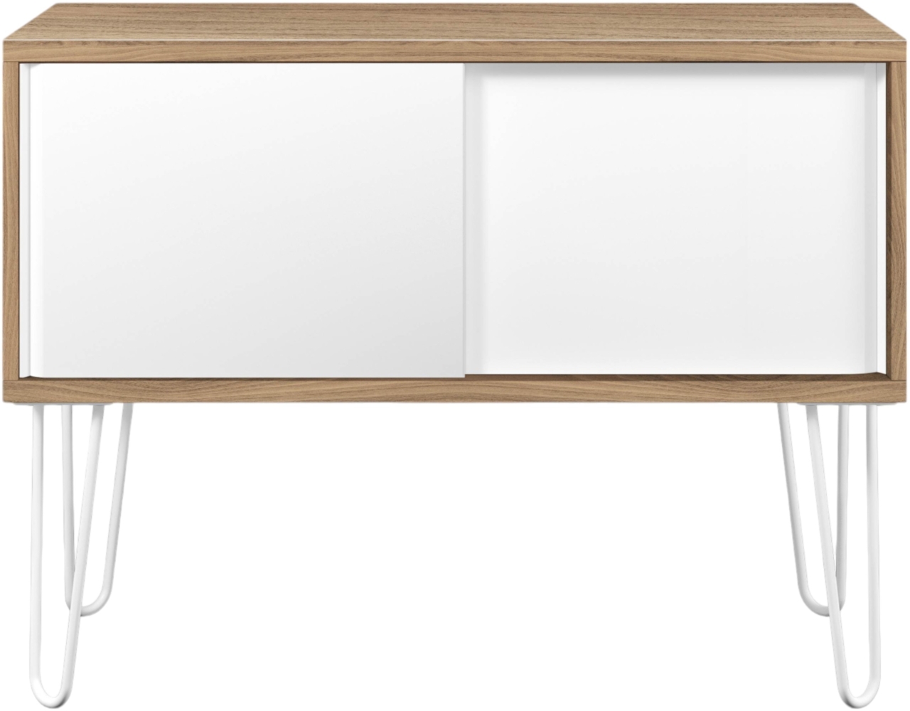 Bisley MultiRange Sideboard in Nussbaum-Weiß - Büroschrank mit Schiebetüren 100cm breit, Retro-Design Kommode aus Holz & Metall, Schrank für Ordner, Bücher & Büro-Material, MS1007H-NW-696 Bild 1