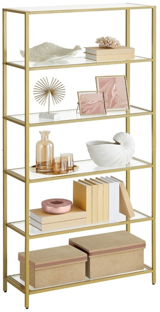 Regal mit 6 Ablagen, gehärtetes Glas, Gold, 30 x 80 x 177,3 cm Bild 1